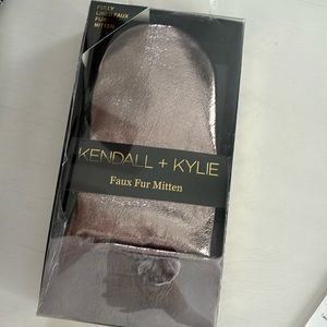 Kendall and Kylie Faux Fur Mittens Rose Gold in color